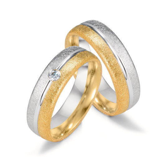 Anillo de pareja 750/oro amarillo de 18 quilates, 750/oro blanco de 18 quilates Diamante 0.07 ct, tw-si