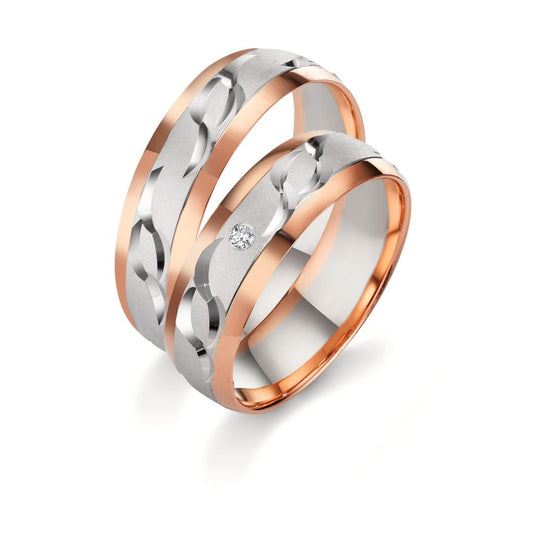 Anillo de pareja 750/oro blanco de 18 quilates, 750/oro rojo de 18 quilates Diamante 0.02 ct, w-si