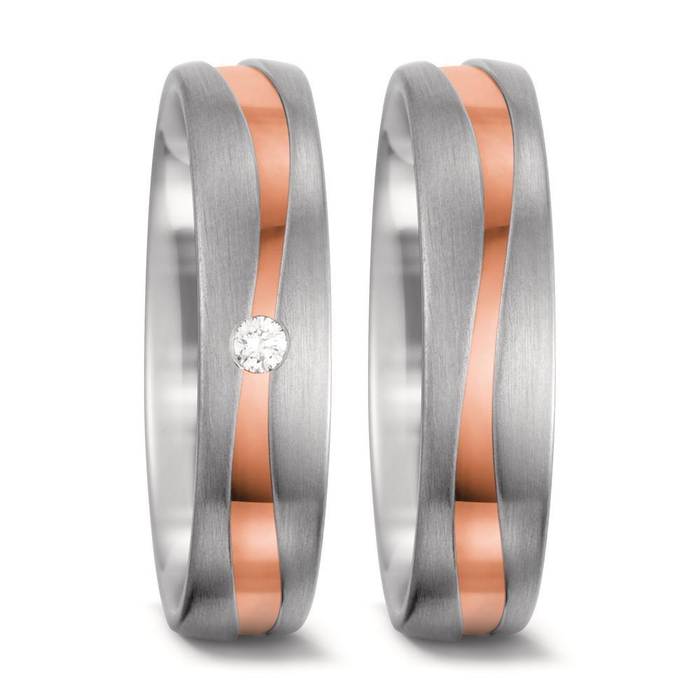 Anillo de pareja 750/oro blanco de 18 quilates, 750/oro rojo de 18 quilates Diamante blanco, 0.03 ct, tw-vsi