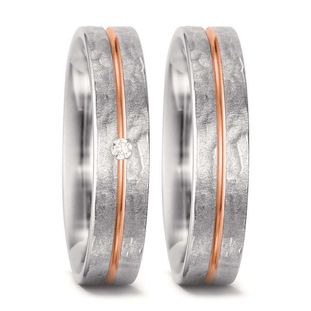 Anillo de pareja 750/oro blanco de 18 quilates, 750/oro rojo de 18 quilates Diamante blanco, 0.02 ct, tw-si