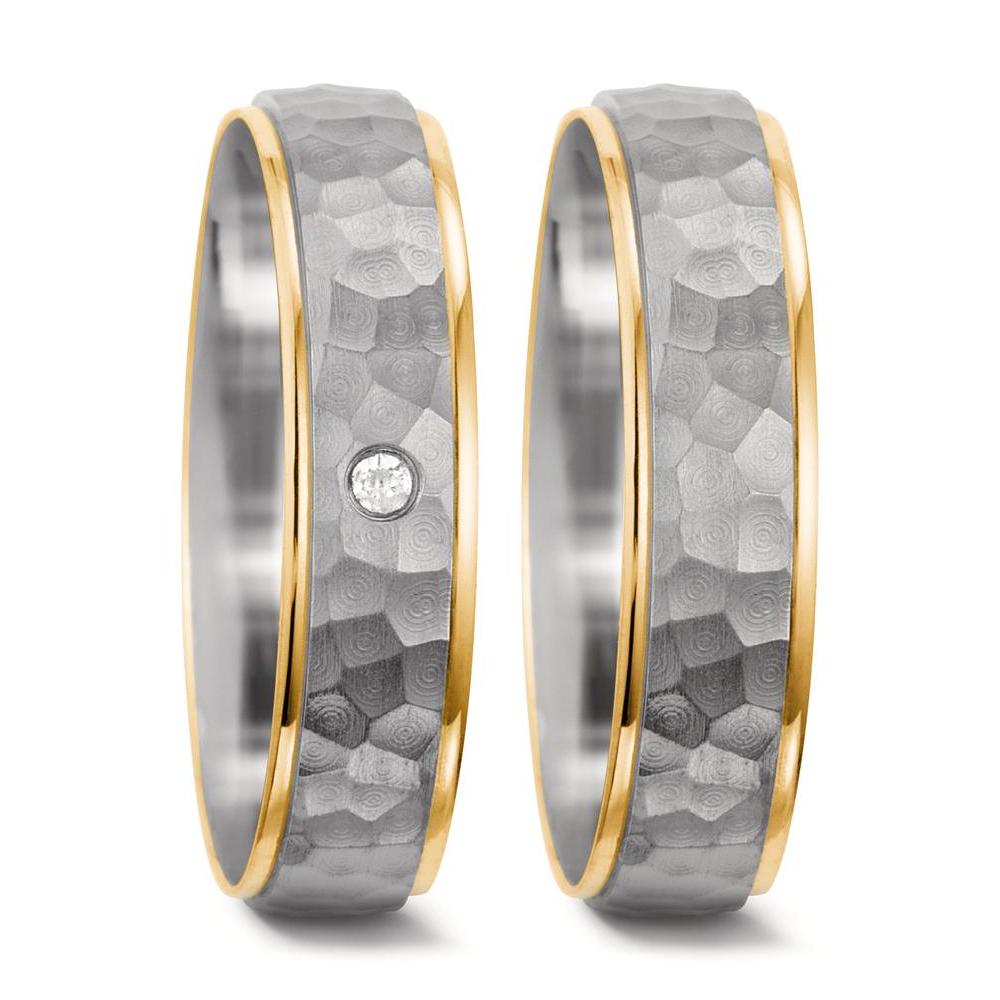 Anillo de pareja 750/oro blanco de 18 quilates, 750/oro amarillo de 18 quilates Diamante 0.02 ct, tw-si