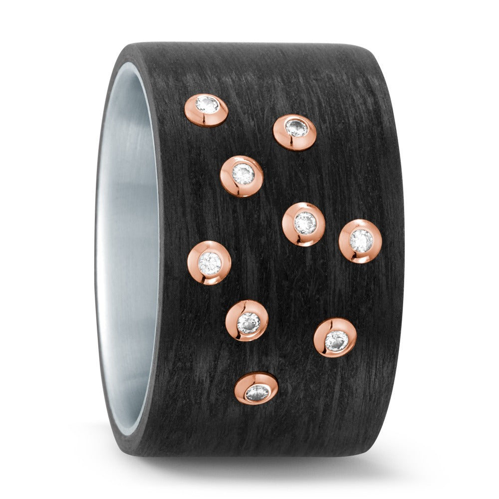 Anillo de dedo Acero inoxidable, Carbón, 750/oro rojo de 18 quilates