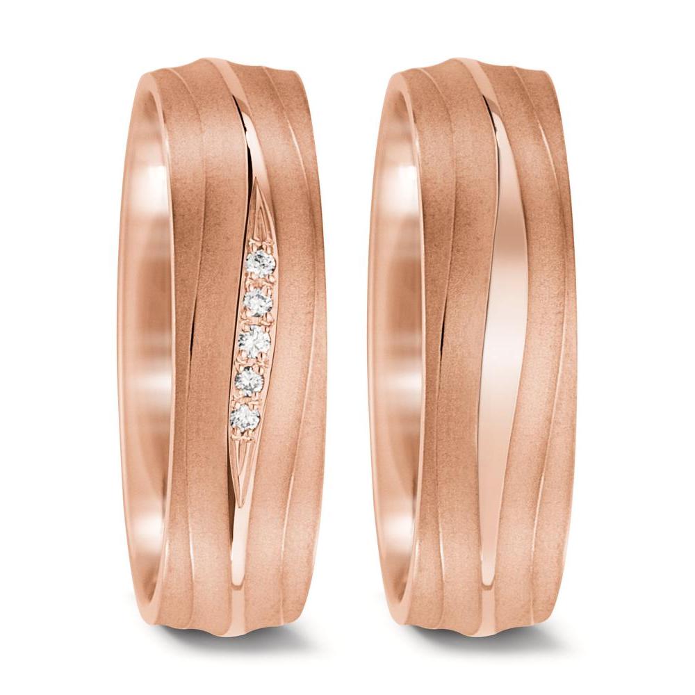 Anillo de pareja 750/oro rosa de 18 quilates Diamante 0.028 ct, 5 piedras, tw-vsi