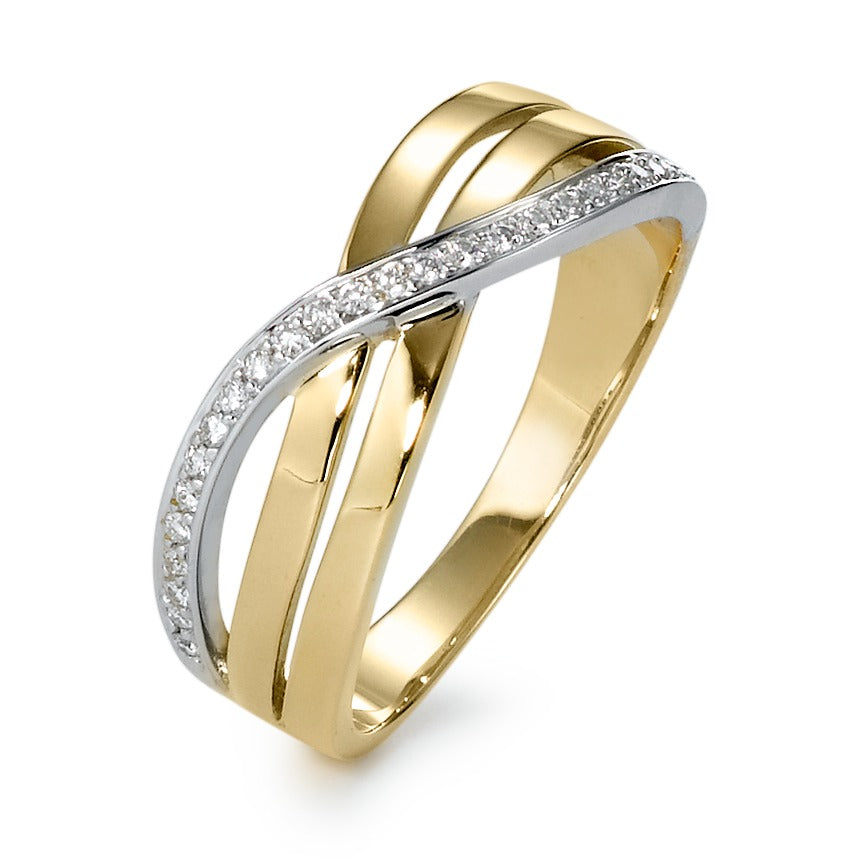 Anillo de dedo 750/oro amarillo de 18 quilates, 750/oro blanco de 18 quilates Diamante 0.12 ct, 26 piedras, w-si