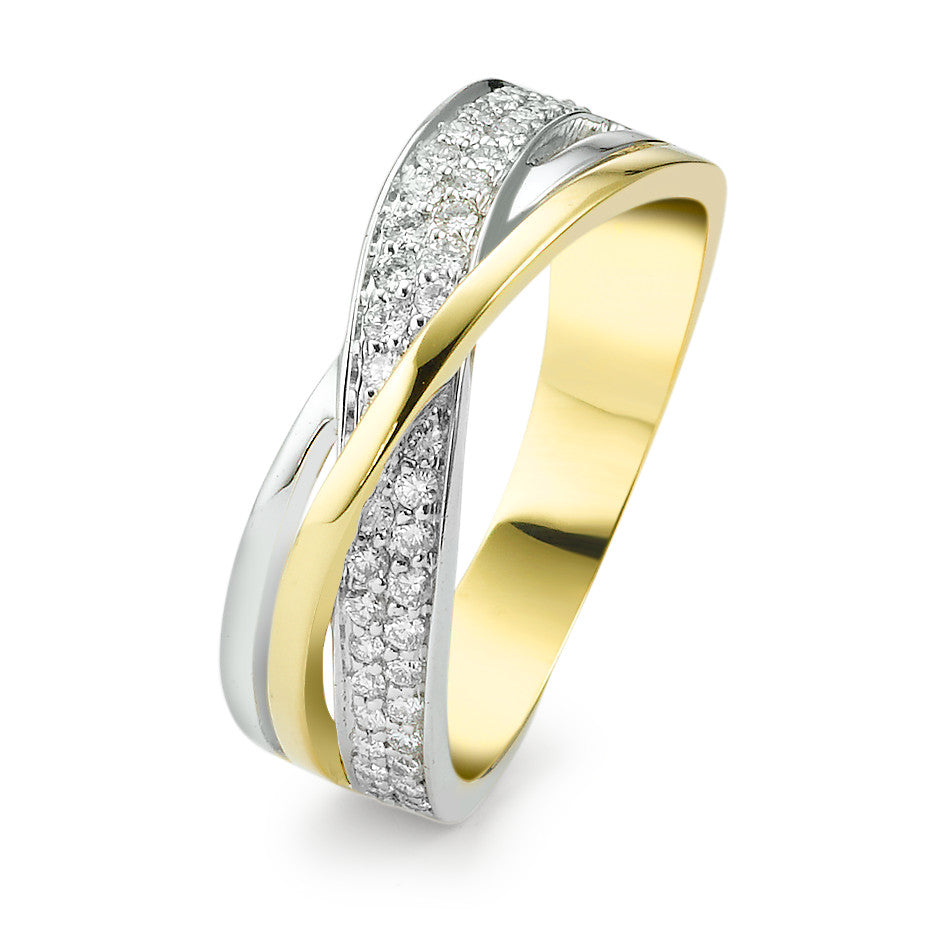 Anillo de dedo 750/oro amarillo de 18 quilates, 750/oro blanco de 18 quilates Diamante 0.30 ct, 45 piedras, w-si
