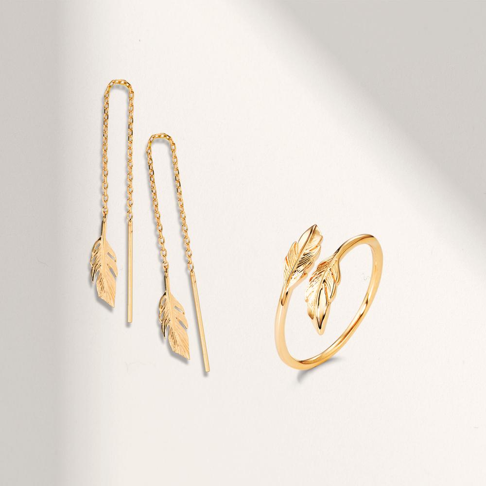 Aretes Bronce Amarillo Dorado Pluma