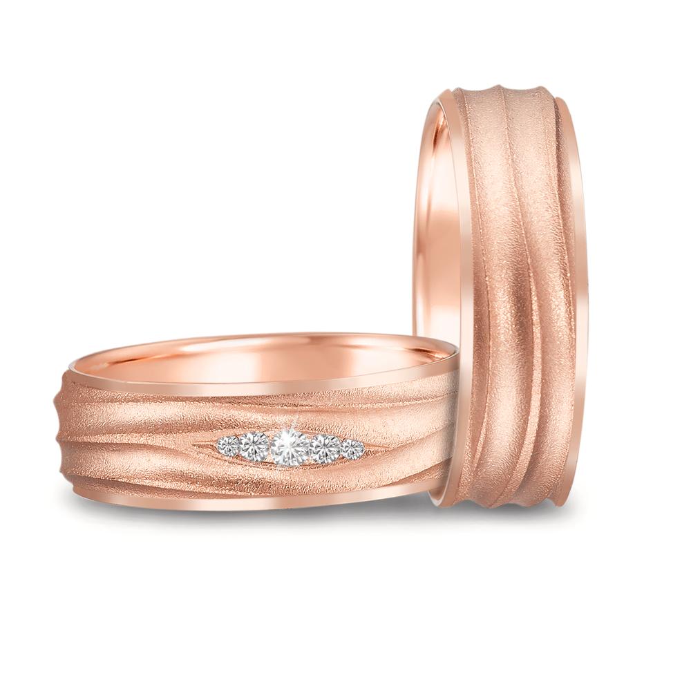 Anillo de pareja 750/oro rojo de 18 quilates Diamante 0.077 ct, 5 piedras, w-si