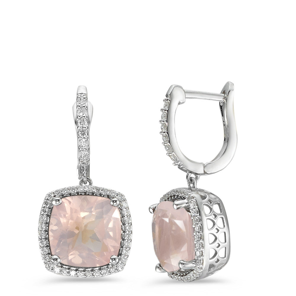 Pendientes 750/oro blanco de 18 quilates Cuarzo rosa rosa, Diamante blanco, 0.25 ct, 76 piedras, w-si