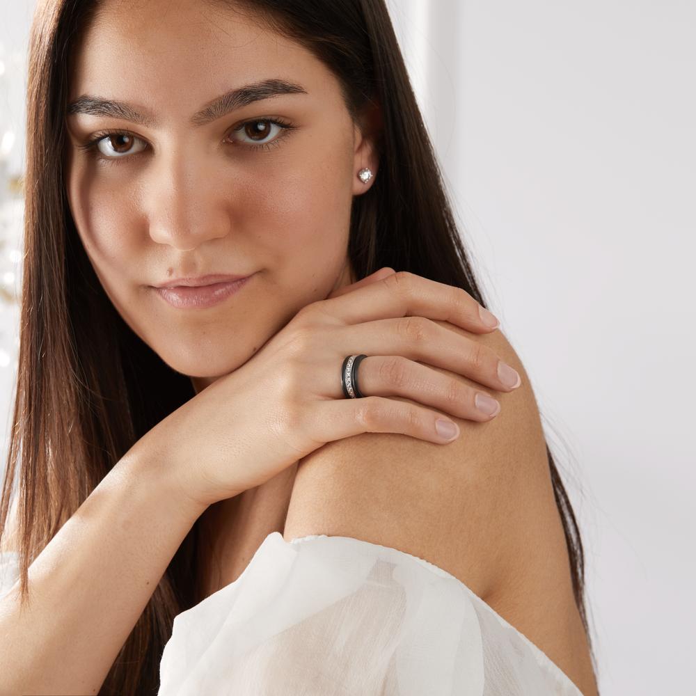 Anillo de dedo 750/oro blanco de 18 quilates, Carbón Diamante 1 ct, 28 piedras, w-si