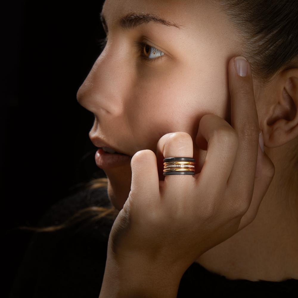 Anillo de dedo 750/oro amarillo de 18 quilates, Carbón Diamante 0.25 ct, 50 piedras, w-si