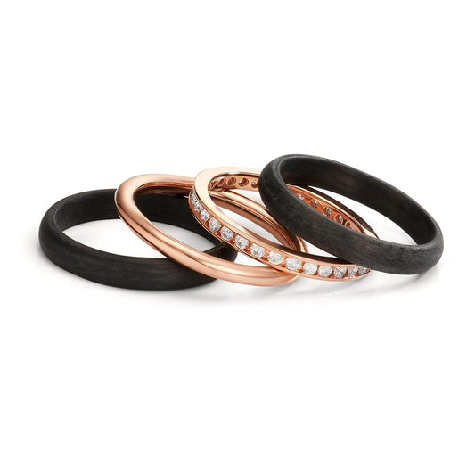 Juego de anillos 750/oro rojo de 18 quilates, Carbón Diamante 0.50 ct, w-si