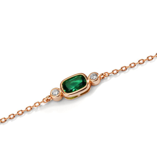 Pulsera Plata Circonita verde, Circonita blanco, 2 piedras Rosa Dorado 16-19 cm