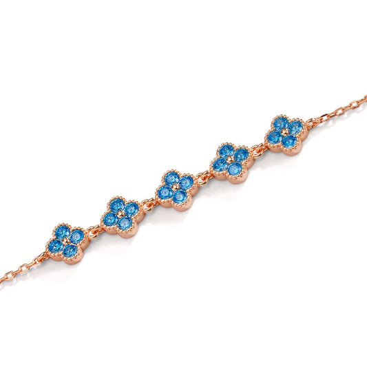 Pulsera Plata Circonita Azul claro, 20 piedras Rosa Dorado Flor 16-19 cm