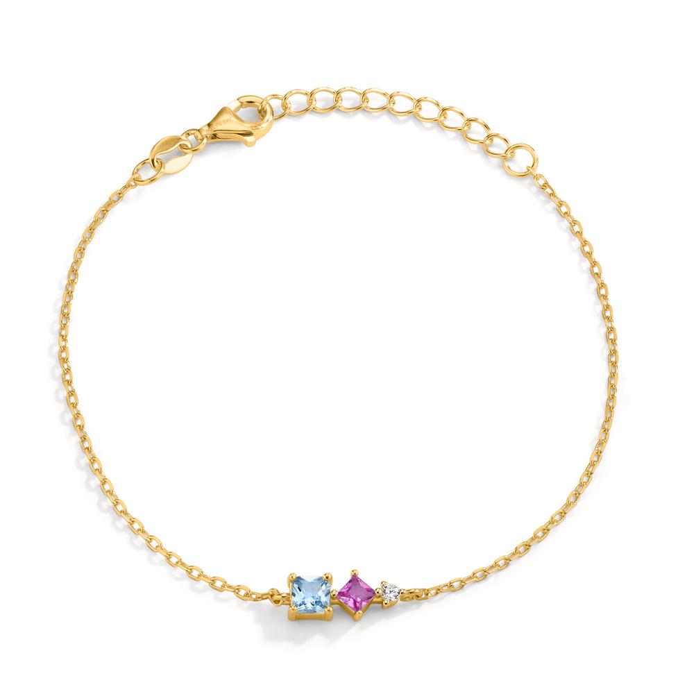 Pulsera Plata Circonita 3 piedras Amarillo Dorado 16-19 cm