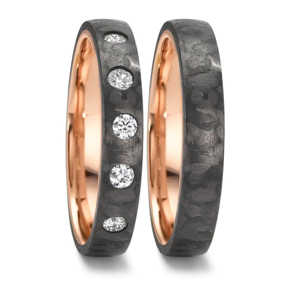 Anillo de pareja Carbón, Oro rojo de 585/14 kt.