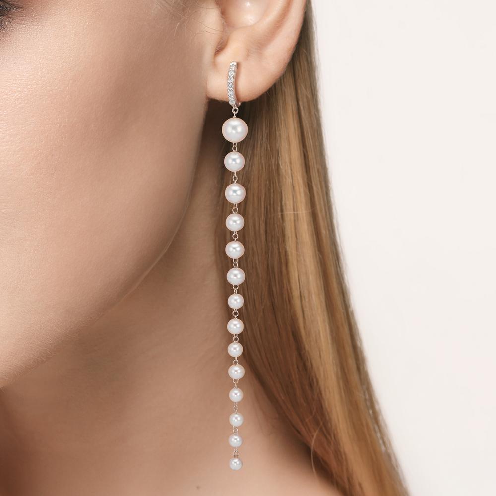 Aro con bisagra 750/oro blanco de 18 quilates Diamante 0.12 ct, 12 piedras, tw-si Perla cultivada de agua dulce, 28 Perlas