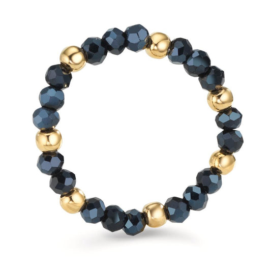 Anillo de dedo Acero inoxidable Cristal azul, 3 mm Amarillo Recubierto de IP