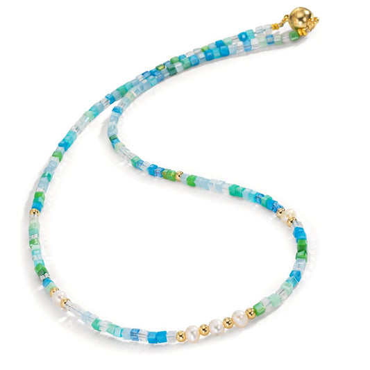 Collar Acero inoxidable Cristal Amarillo Recubierto de IP Perla cultivada de agua dulce, 5 Perlas, 4.5 mm 43 cm