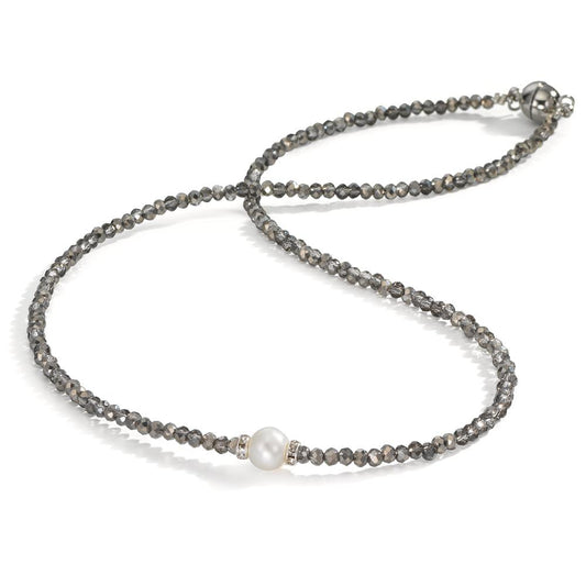 Collar Acero inoxidable Cristal Gris Perla cultivada de agua dulce 6.5-7 mm 43 cm