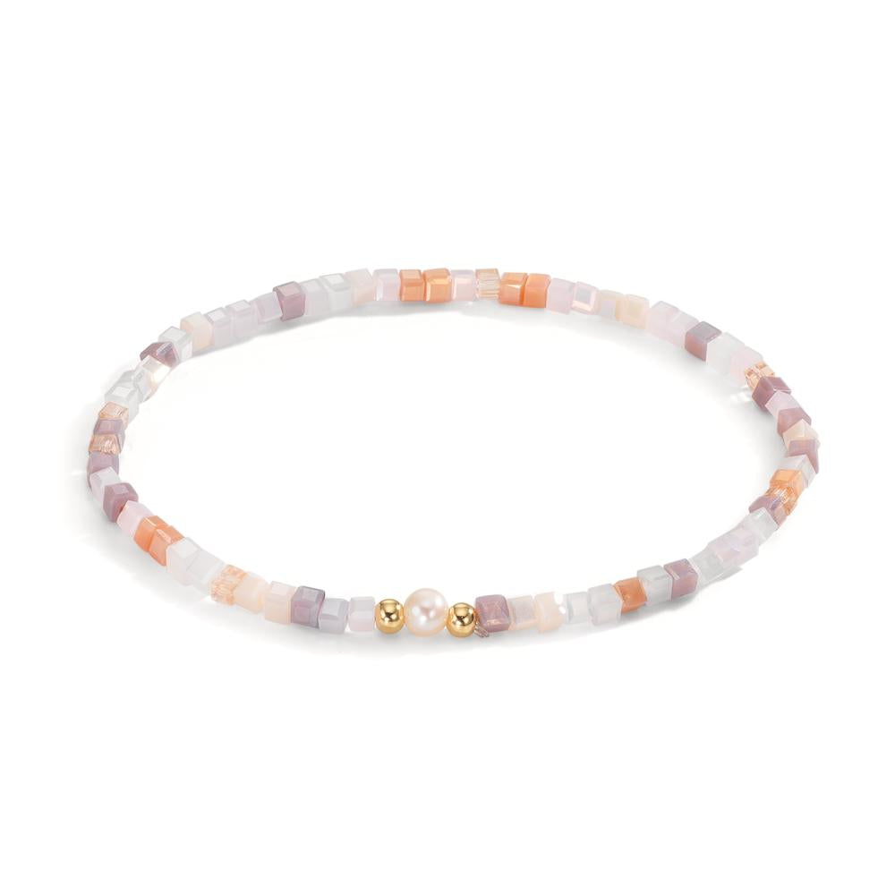 Pulsera Acero inoxidable Cristal rosa Amarillo Recubierto de IP Perla cultivada de agua dulce 4-4.5 mm 17 cm