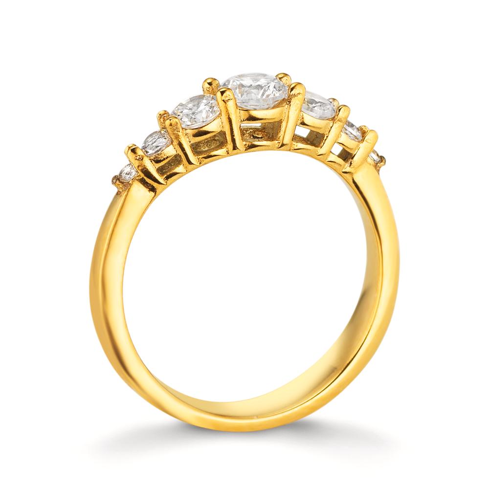 Anillo de dedo Acero inoxidable Circonita blanco, 7 piedras Amarillo Recubierto de IP