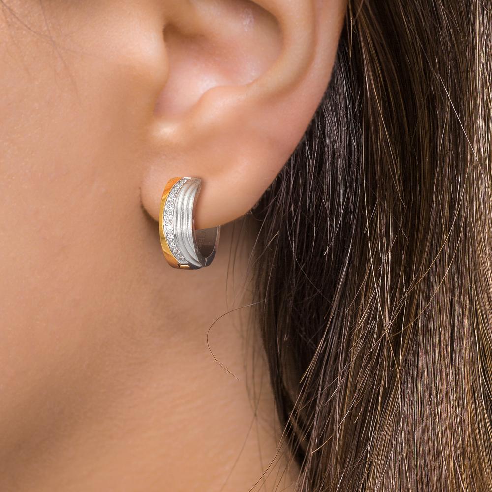 Aro con bisagra Acero inoxidable Circonita blanco, 24 piedras Bicolor Recubierto de IP