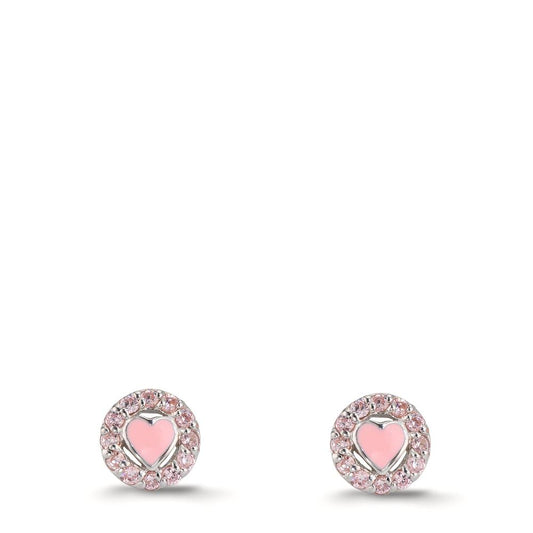 Pendientes Plata Circonita rosa Rodio plateado Corazón Ø6.5 mm