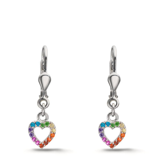 Pendientes Plata Circonita color del arcoiris Rodio plateado Corazón