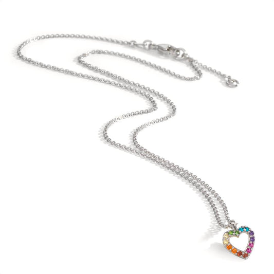 Collar con colgante Plata Circonita color del arcoiris Rodio plateado Corazón 36-38 cm