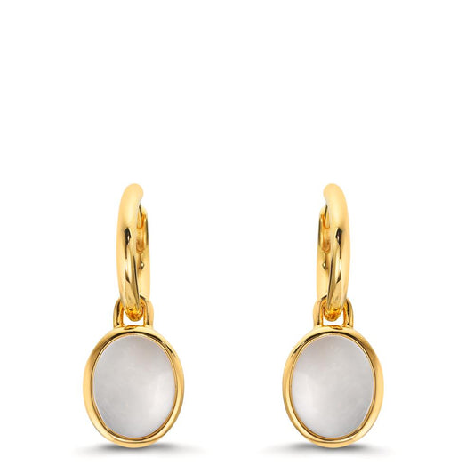 Aros con colgante Plata Amarillo Dorado Madre perla blanco, 2 Perlas 9-9.5 mm Ø14 mm