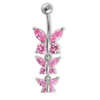 Piercing de ombligo Acero inoxidable Circonita rosa, 12 piedras Mariposa