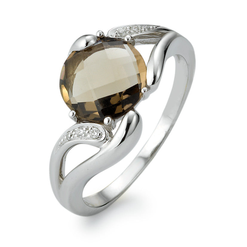 Anillo de dedo 750/oro blanco de 18 quilates Diamante 0.04 ct, 6 piedras, w-si, Cuarzo ahumado