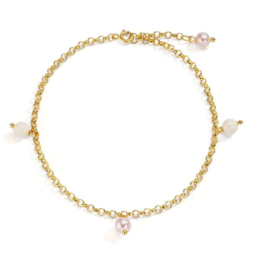 Tobilleras Bronce Dorado [shining Pearls], 4 Perlas, 6 mm 26 cm