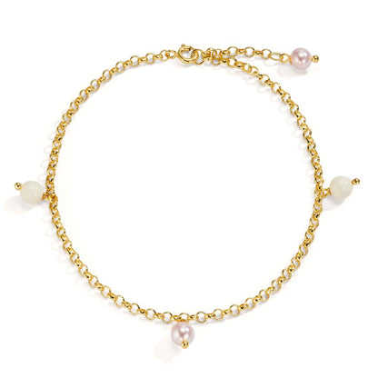 Tobilleras Bronce Dorado [shining Pearls], 4 Perlas, 6 mm 26 cm