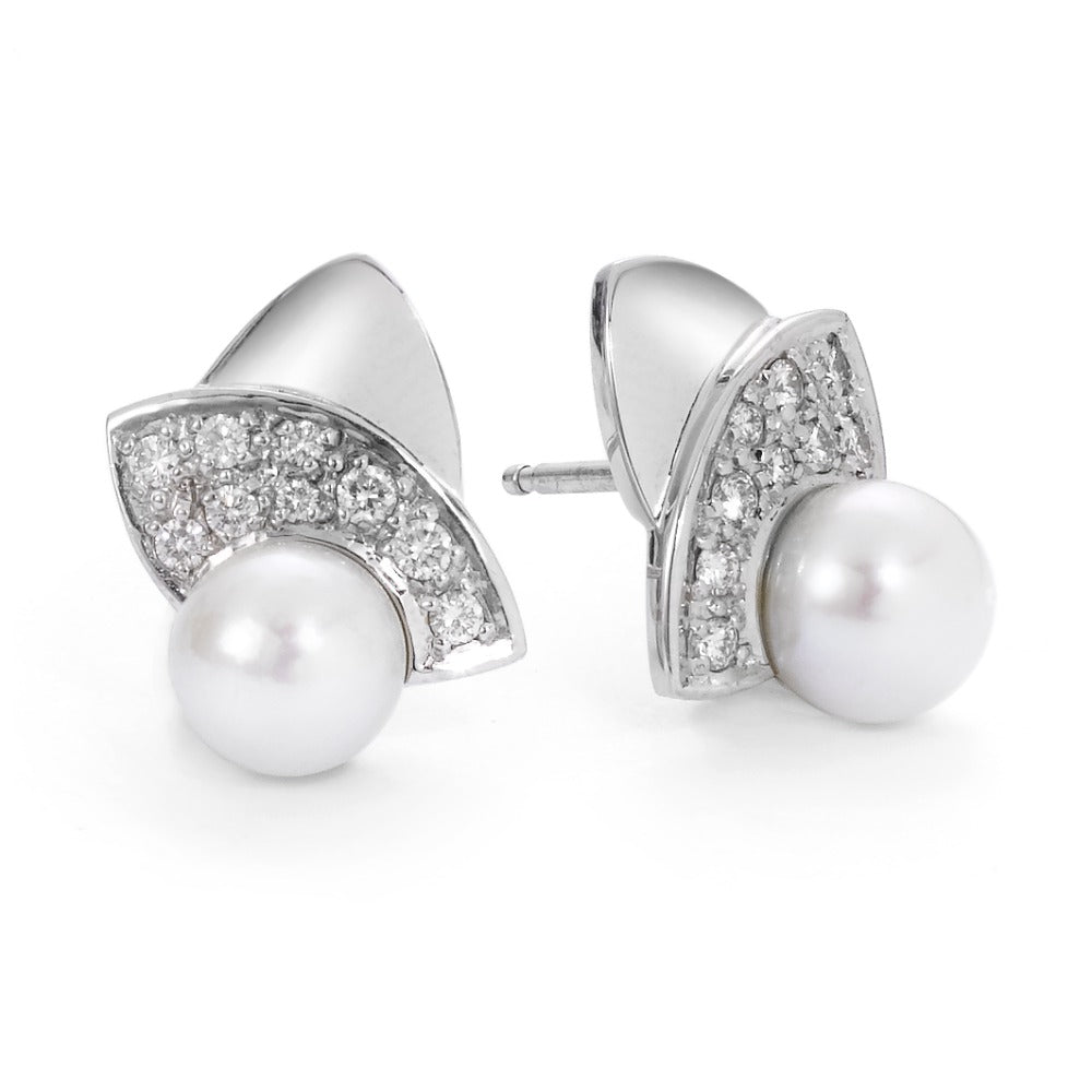 Pendientes 750/oro blanco de 18 quilates Diamante 0.30 ct, 18 piedras, w-si Perla cultivada de agua dulce blanco