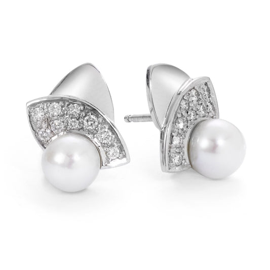 Pendientes 750/oro blanco de 18 quilates Diamante 0.30 ct, 18 piedras, w-si Perla cultivada de agua dulce blanco
