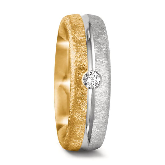 Anillo de pareja 750/oro amarillo de 18 quilates, 750/oro blanco de 18 quilates Diamante 0.07 ct, tw-si