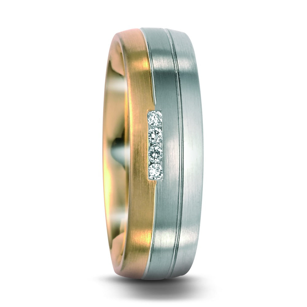 Anillo de dedo 500 paladio, 750/oro amarillo de 18 quilates, 750/oro blanco de 18 quilates Diamante 0.04 ct, 4 piedras, w-si