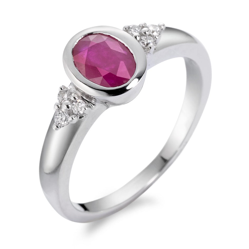 Anillo de dedo 750/oro blanco de 18 quilates Rubí, Diamante 0.08 ct, 6 piedras, w-si