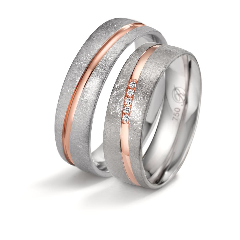 Anillo de pareja 750/oro blanco de 18 quilates, 750/oro rojo de 18 quilates