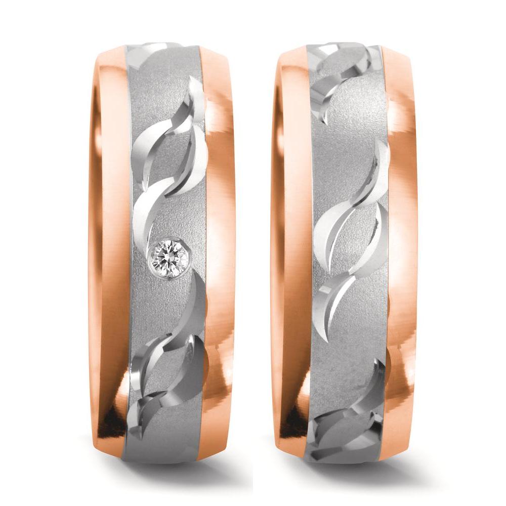 Anillo de pareja 750/oro blanco de 18 quilates, 750/oro rojo de 18 quilates