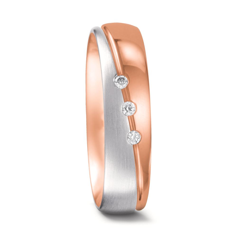 Anillo de pareja 750/oro rojo de 18 quilates, 750/oro blanco de 18 quilates Diamante 0.045 ct, 3 piedras, tw-vsi