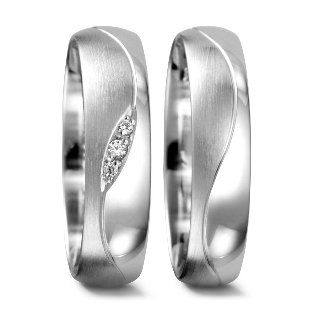 Anillo de pareja 750/oro blanco de 18 quilates Diamante 0.02 ct, 3 piedras, tw-vsi