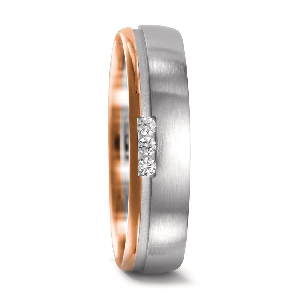 Anillo de pareja 750/oro blanco de 18 quilates, 750/oro rojo de 18 quilates Diamante 0.045 ct, 3 piedras, w-si