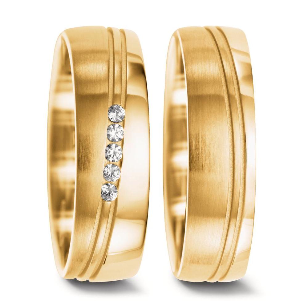 Anillo de pareja 750/oro amarillo de 18 quilates Diamante 0.075 ct, 5 piedras, w-si