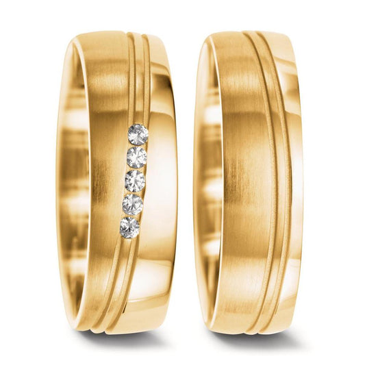 Anillo de pareja 750/oro amarillo de 18 quilates Diamante 0.075 ct, 5 piedras, w-si