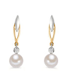 Pendientes Oro amarillo de 375/9K Diamante 0.01 ct, 2 piedras, w-si Perla cultivada de agua dulce blanco, 2 Perlas 6-6.5 mm