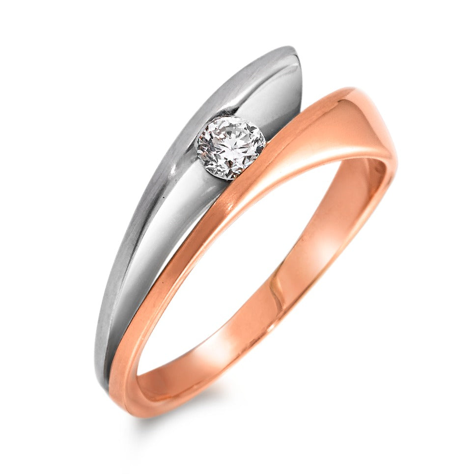 Anillo de dedo 750/oro rojo de 18 quilates, 750/oro blanco de 18 quilates Diamante 0.15 ct, w-si