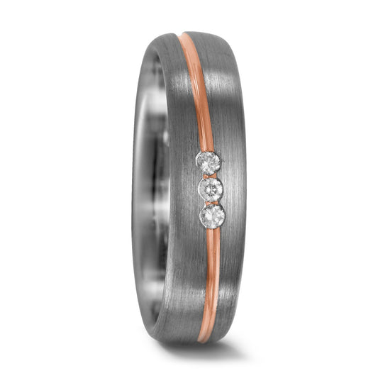 Anillo de pareja 500 paladio, 750/oro rojo de 18 quilates Diamante 0.045 ct, 3 piedras, w-si