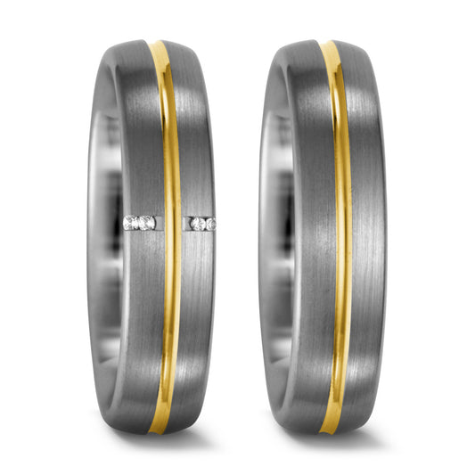 Anillo de dedo 950 paladio, 750/oro amarillo de 18 quilates Diamante 0.02 ct, 4 piedras, tw-vsi